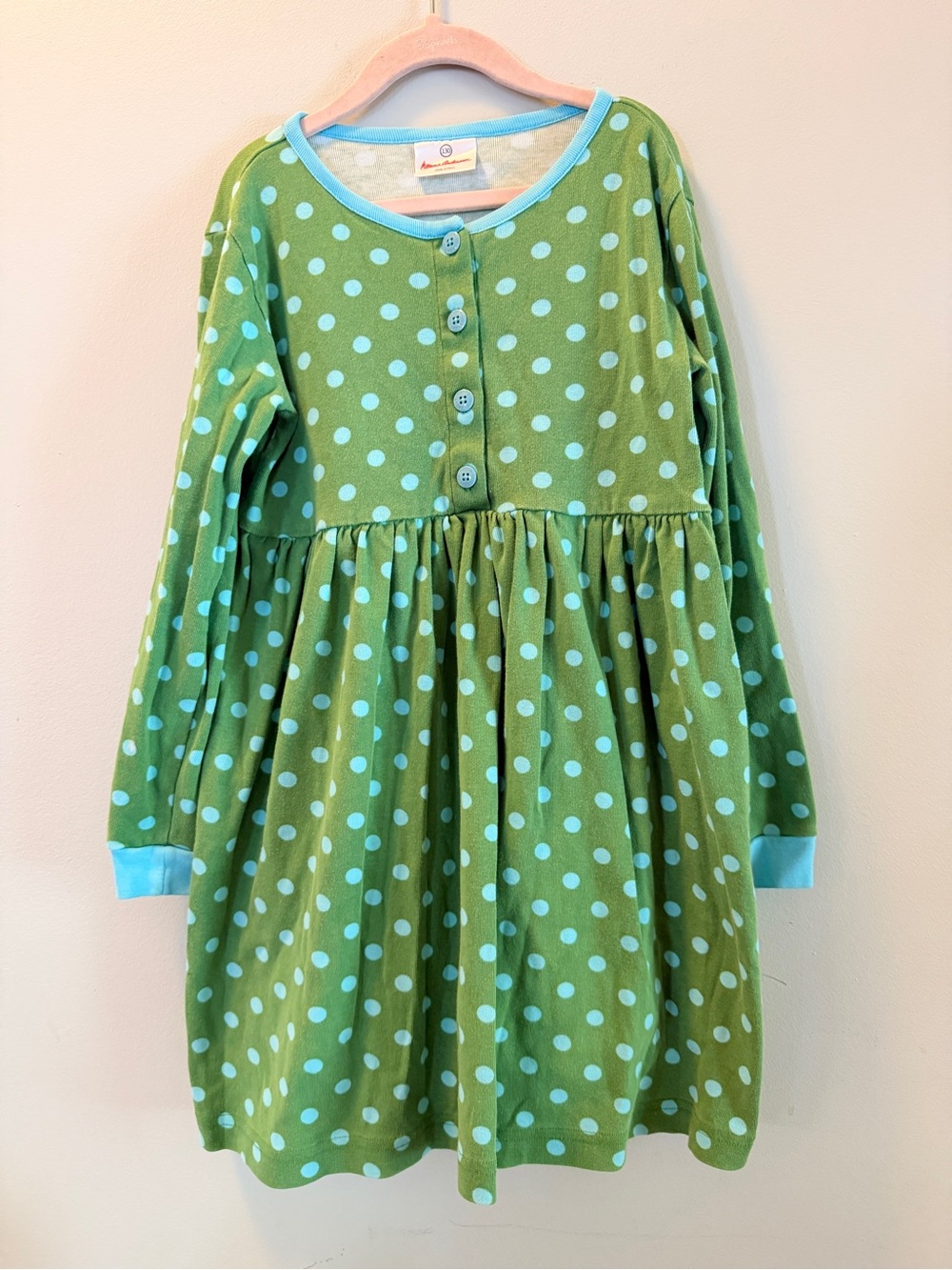 Hanna Andersson green and blue polka dot vintage dress size 130